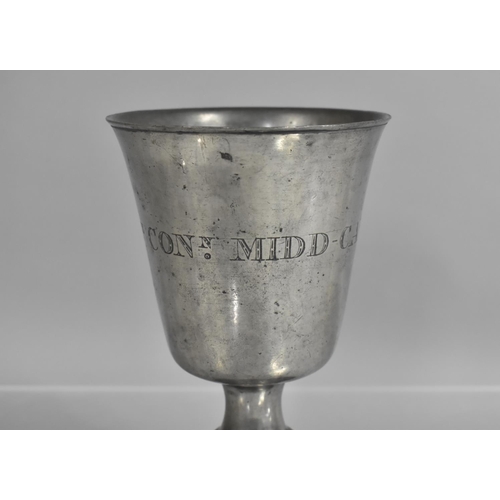 170 - A 19th Century Scottish Ecclesiastic Pewter Chalice from Mid Calder Church having Bucket Bowl, Knopp... 