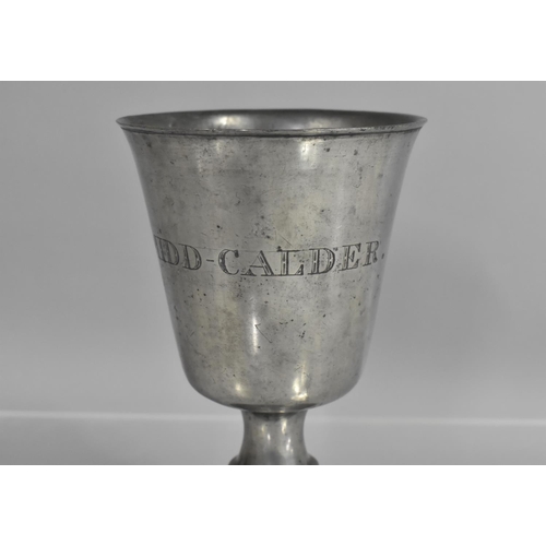 170 - A 19th Century Scottish Ecclesiastic Pewter Chalice from Mid Calder Church having Bucket Bowl, Knopp... 