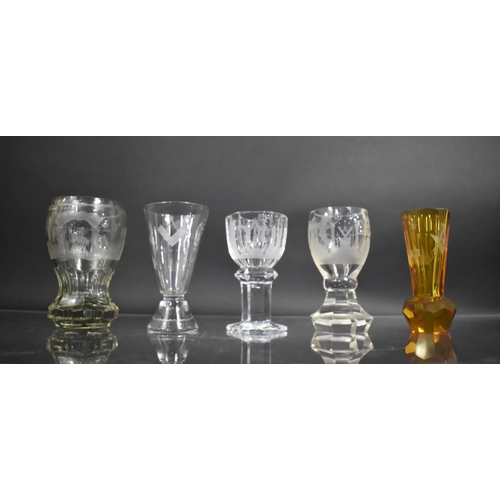 262 - A Collection of Various Masonic Glass Vases, All with Etched Symbols and Decoration