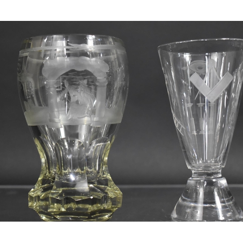 262 - A Collection of Various Masonic Glass Vases, All with Etched Symbols and Decoration