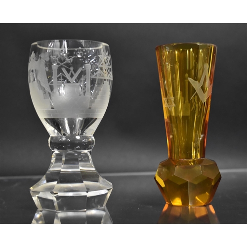 262 - A Collection of Various Masonic Glass Vases, All with Etched Symbols and Decoration