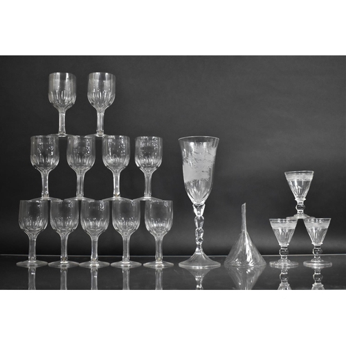 261 - A Collection of 19th Century Glass to comprise Set of Eleven Victorian Wine Glasses Etched Glass Gob... 