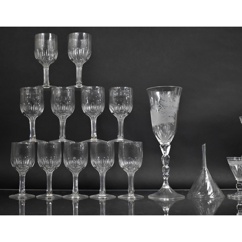 261 - A Collection of 19th Century Glass to comprise Set of Eleven Victorian Wine Glasses Etched Glass Gob... 