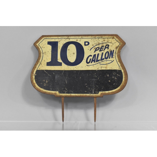 131 - A Vintage Metal Sign '10d Per Gallon', 17cms Wide