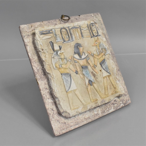 138 - An Egyptian Plaster Fragment, Mounted on Wooden Panel with Remains of Polychrome Painted Decoration,... 