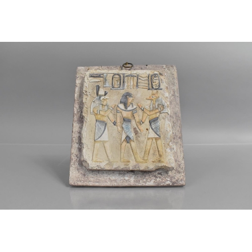 138 - An Egyptian Plaster Fragment, Mounted on Wooden Panel with Remains of Polychrome Painted Decoration,... 