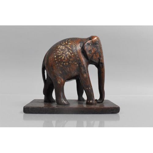 142 - A 19th Century Indian Hoshiarpur Bone Inlaid Hardwood Elephant, 15cm x 9cm x 14cm high