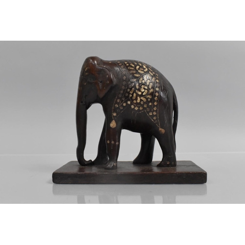 142 - A 19th Century Indian Hoshiarpur Bone Inlaid Hardwood Elephant, 15cm x 9cm x 14cm high