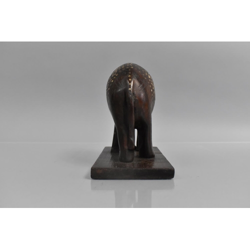 142 - A 19th Century Indian Hoshiarpur Bone Inlaid Hardwood Elephant, 15cm x 9cm x 14cm high