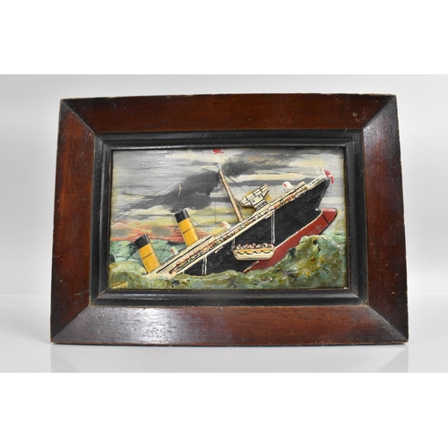 150 - An Interesting Early 20th Century Folk Art Diorama of Sinking of the Titanic, Polychrome Painted Woo... 