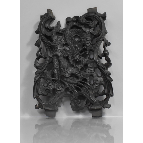 267 - A Chinese Carved Wooden Panel from Stand or Chair, Dragon with Flaming Pearl, 32x22cms