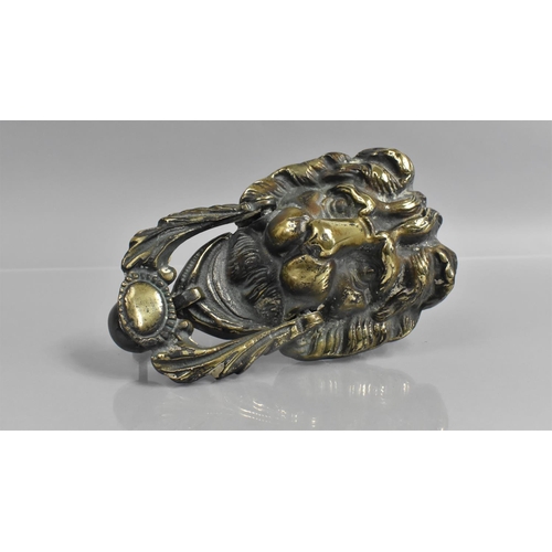 163 - A 19th Century Brass Lions Mask Door Knocker, 11cm x 18cm high