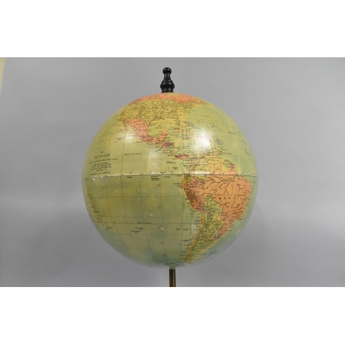 85 - A Mid 20th Century 12 Inch Terrestrial Globe, Supported on a Brass and Ebonised Wooden Stand, 63cm h... 