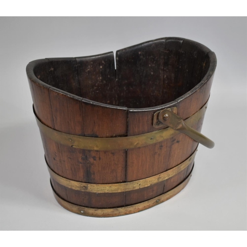 65 - A 19th Century Oval Brass Banded Oak Bucket with Brass Carry Handle, 27cms High