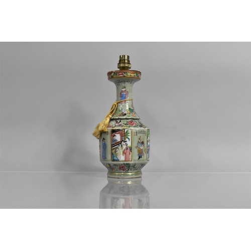 318 - A 19th Century Chinese Celadon Glazed Porcelain Vase, Finely Decorated in the Famille Rose Palette h... 