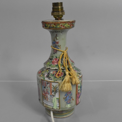 318 - A 19th Century Chinese Celadon Glazed Porcelain Vase, Finely Decorated in the Famille Rose Palette h... 