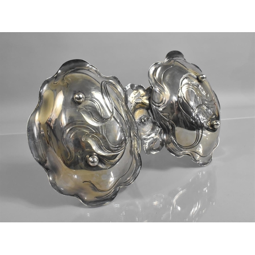 224 - A WMF Style Art Nouveau Silver Plated Figural Mounted Double Dish, The Centre with Maiden having Mir... 