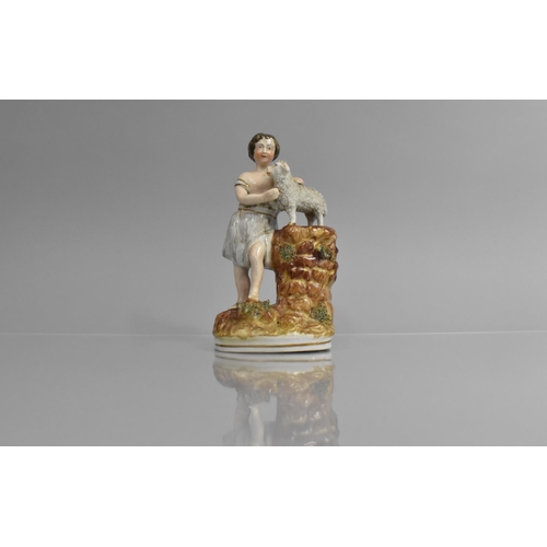 390 - A 19th Century Staffordshire Biblical Figure of David with Lamb or Abel with Sacrificial Lamb, 18cms... 