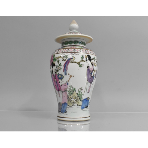 322 - A Chinese Porcelain Baluster Vase and Cover Decorated in the Famille Rose Palette with Mothers and C... 