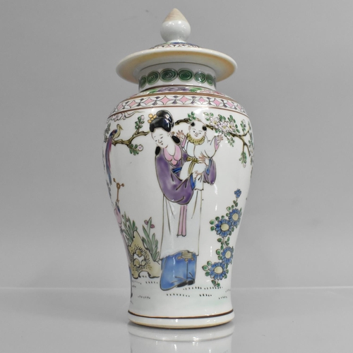 322 - A Chinese Porcelain Baluster Vase and Cover Decorated in the Famille Rose Palette with Mothers and C... 