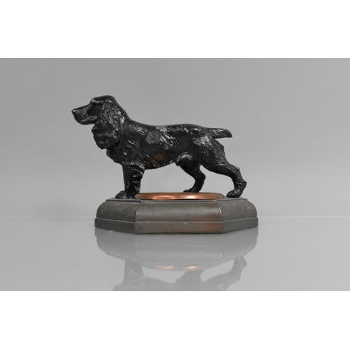 72 - A Vintage Metal Ashtray with a Cold painted Spelter Spaniel and Copper Dish Inset to Shaped Plinth. ... 