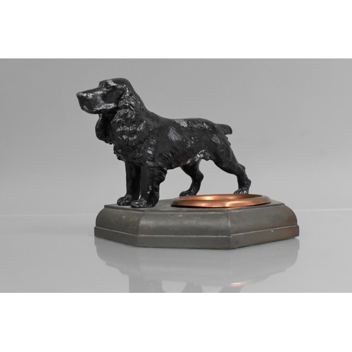 72 - A Vintage Metal Ashtray with a Cold painted Spelter Spaniel and Copper Dish Inset to Shaped Plinth. ... 