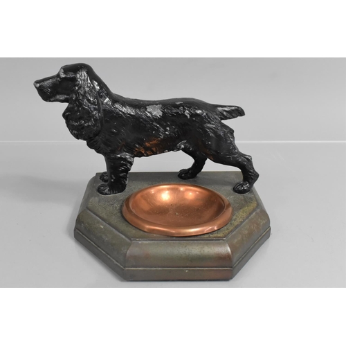 72 - A Vintage Metal Ashtray with a Cold painted Spelter Spaniel and Copper Dish Inset to Shaped Plinth. ... 