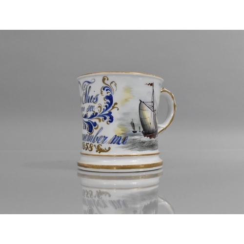 393 - A Mid 19th Century Staffordshire Porcelain Cylindrical Mug with Scrolled Handle inscribed 'When This... 