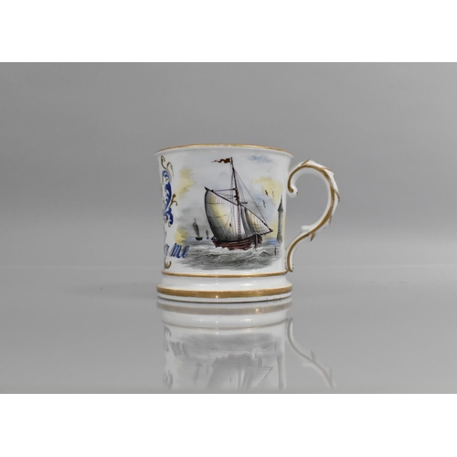 393 - A Mid 19th Century Staffordshire Porcelain Cylindrical Mug with Scrolled Handle inscribed 'When This... 