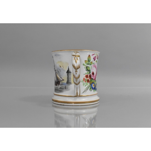 393 - A Mid 19th Century Staffordshire Porcelain Cylindrical Mug with Scrolled Handle inscribed 'When This... 