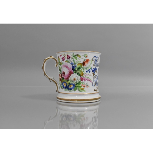 393 - A Mid 19th Century Staffordshire Porcelain Cylindrical Mug with Scrolled Handle inscribed 'When This... 