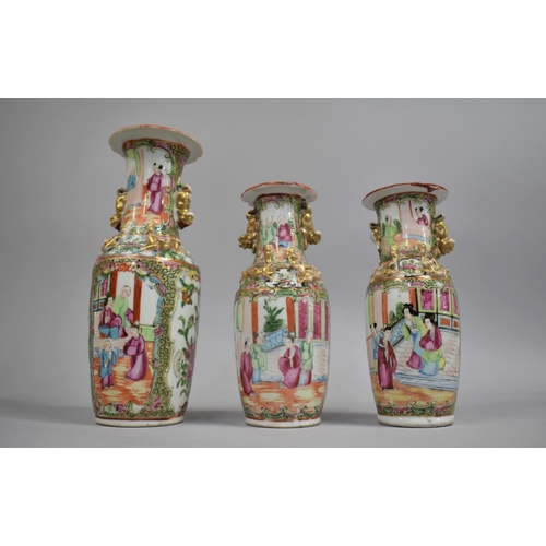 320 - A 19th Century Chinese Canton Famille Rose Vase Decorated in the Usual Manner with Figures and Birds... 