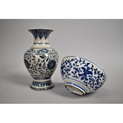 364 - A Chinese Porcelain Blue and White Footed Bowl, Glue Repair, 15.5cms Diameter and 7cms High, Togethe... 