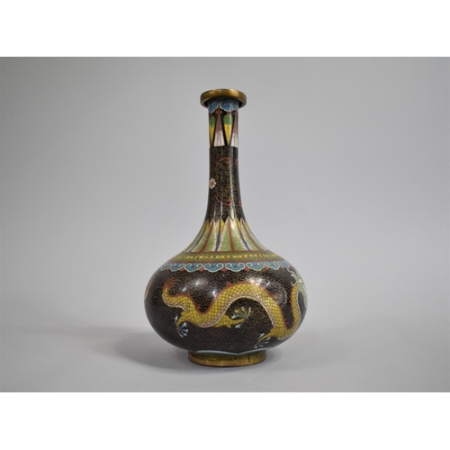 284 - A Chinese Cloisonne Bottle Vase Decorated with Polychrome Enamels depicting Dragons Chasing Flaming ... 