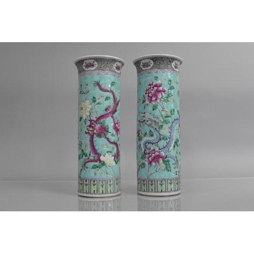 332 - A Pair of 19th Century Chinese Porcelain Sleeve Vases decorated in the Famille Rose Palette with Dra... 
