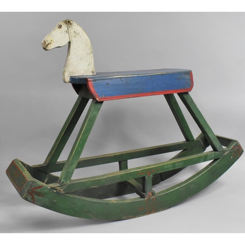 148 - A 19th Century Folk Art Polychrome Painted Pine Rocking Horse, 92cm x 22cm x 70cm high