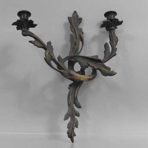 176 - A Bronze Two Branch Wall Hanging Applique of Foliate Form, 40cms High