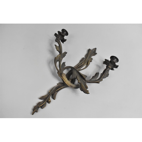 176 - A Bronze Two Branch Wall Hanging Applique of Foliate Form, 40cms High