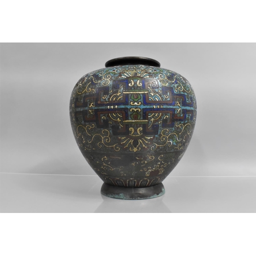 273 - A 19th Century Chinese Bronze Champleve Enamel Vase of Ovoid Form, Decorated with Geometric and Arch... 