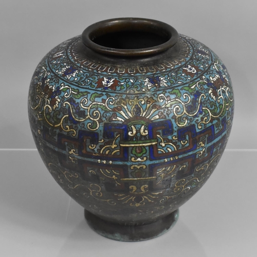 273 - A 19th Century Chinese Bronze Champleve Enamel Vase of Ovoid Form, Decorated with Geometric and Arch... 