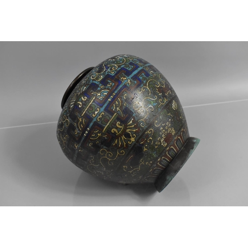 273 - A 19th Century Chinese Bronze Champleve Enamel Vase of Ovoid Form, Decorated with Geometric and Arch... 