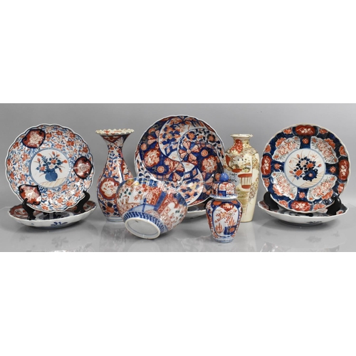 298 - A Collection of 19th Century and Later  Japanese Imari Patterned Ceramics, Seven Bowls and Three Vas... 