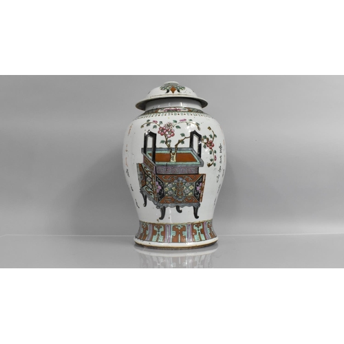 305 - A Large Chinese Porcelain Vase and Cover, Decorated in Polychrome Enamels with Blossoming Plants and... 