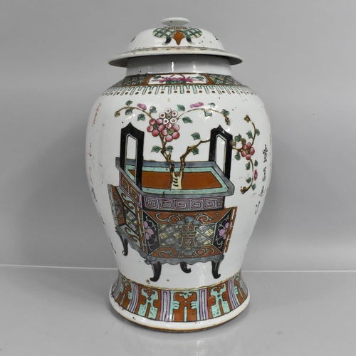 305 - A Large Chinese Porcelain Vase and Cover, Decorated in Polychrome Enamels with Blossoming Plants and... 