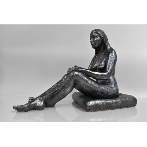 389 - A Mid 20th Century Glazed Pottery Seated Female Nude Sculpture, 48cm x 22cm x 34cm high