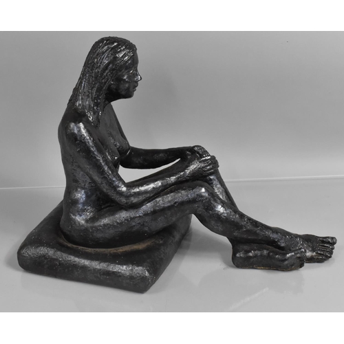 389 - A Mid 20th Century Glazed Pottery Seated Female Nude Sculpture, 48cm x 22cm x 34cm high