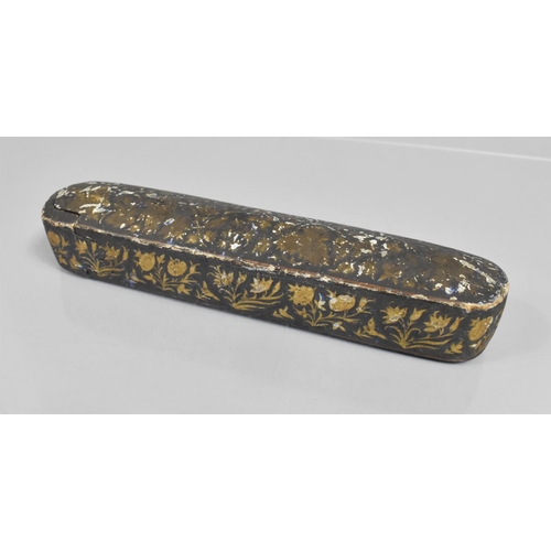 139 - A Kashmiri Papier Mache Penbox, 27cms Long, Worn Condition to Top