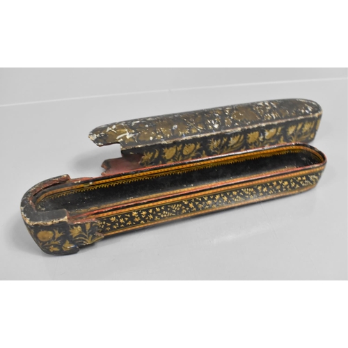 139 - A Kashmiri Papier Mache Penbox, 27cms Long, Worn Condition to Top