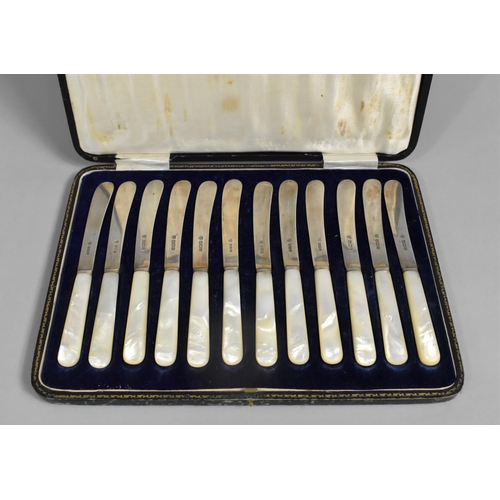 247 - A Cased Set of Twelve Silver Bladed and Mother of Pearl Butter Knives, Sheffield 1923 by Hawksworth,... 