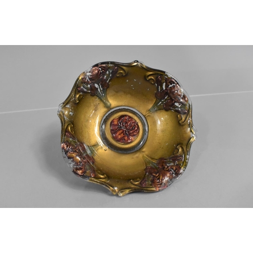 259 - An Art Nouveau Glass Bowl of Shaped Form with Moulded Floral Stylised Design and Hand Painted Decora... 